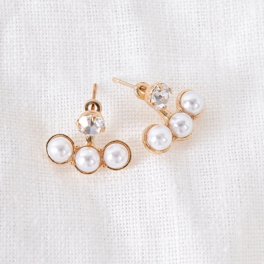 Triple Pearl Drop Stud Earrings